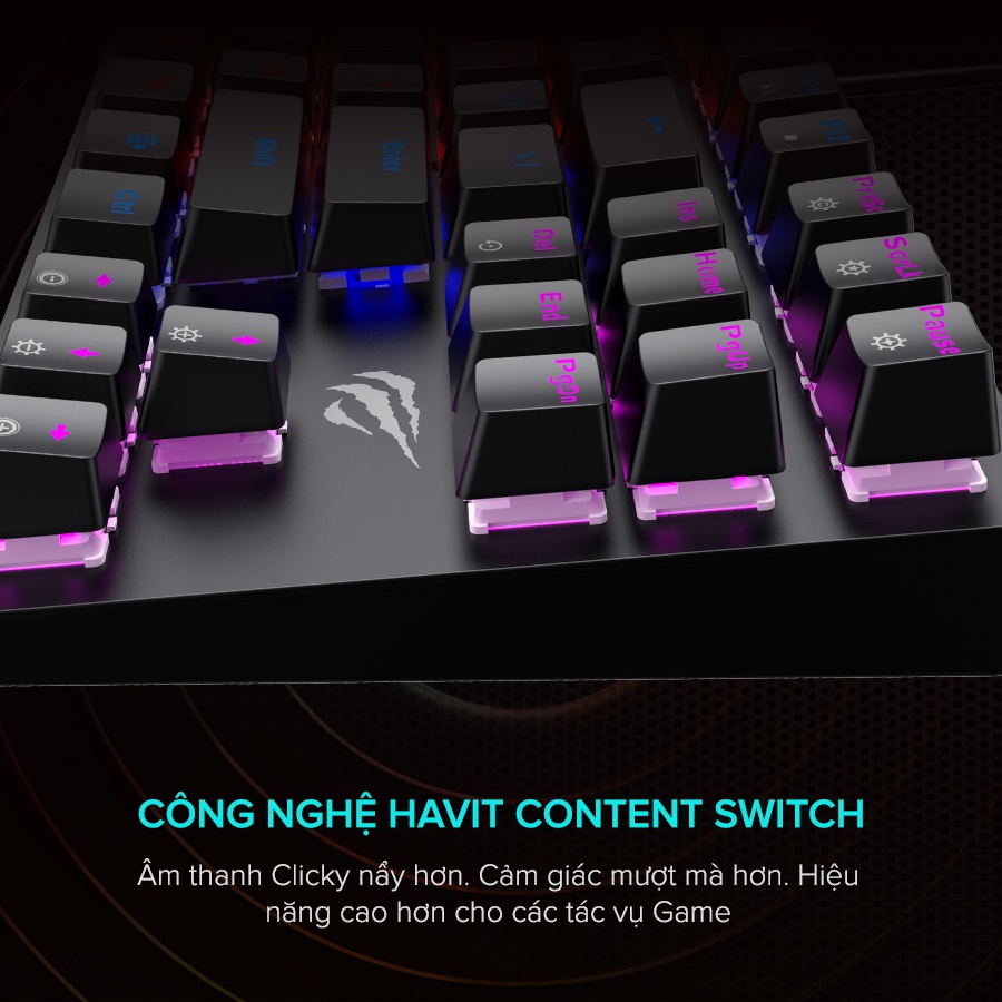 Bàn Phím Cơ Gaming HAVIT KB869L, 87 Keys, 19 Chế Độ RGB, Tuổi Thọ Phím 50.000.000 Lần -  Bảo hành chính hãng 12 tháng