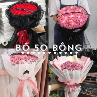 BÓ HOA SÁP 50 BÔNG DÁNG TRÒN ĐA DẠNG KIỂU GÓI/MÀU HOA TẶNG KÈM THIỆP/TOPPER