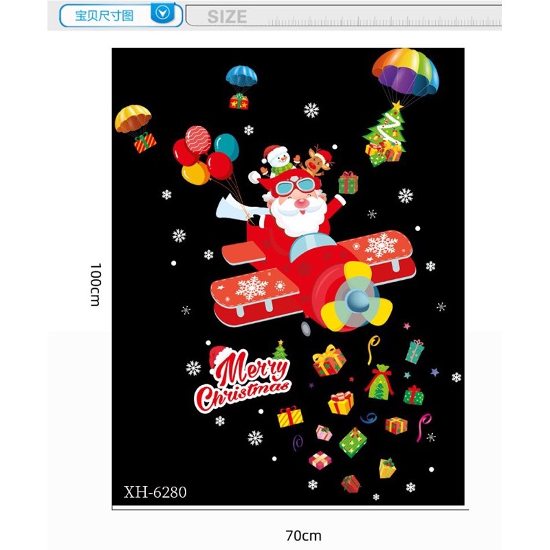 Decal trang trí Noel - Ông già Máy bay đỏ