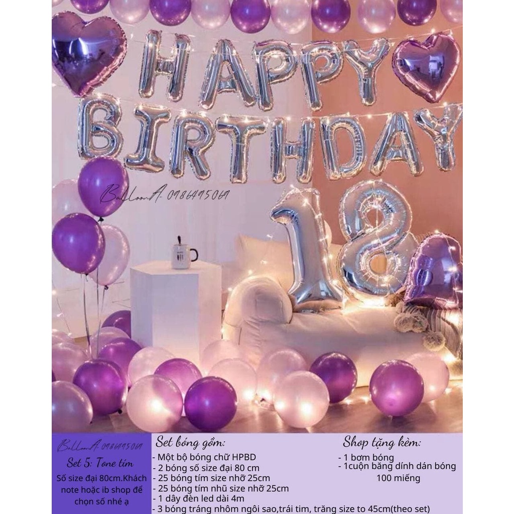 set bóng sinh nhật kèm đèn+số tuổi đầy đủ,combo bong bóng trang trí sinh nhật Happy Birthday siêu đẹp dễ làm đầy đủ đồ