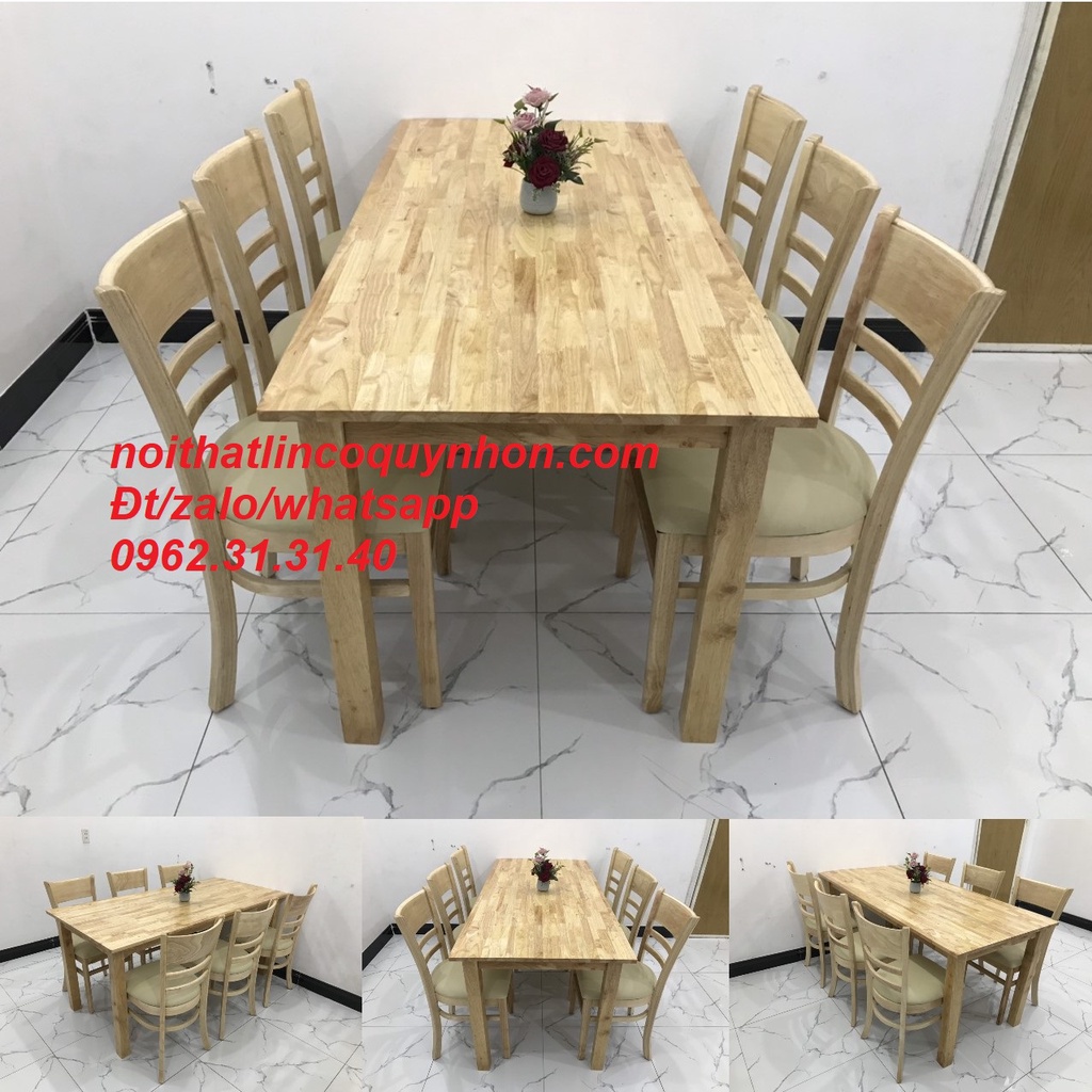 Bộ bàn ăn 6 ghế gỗ tư nhiên Quy Nhơn l Bàn ăn 6 ghế gỗ cao su bình định
