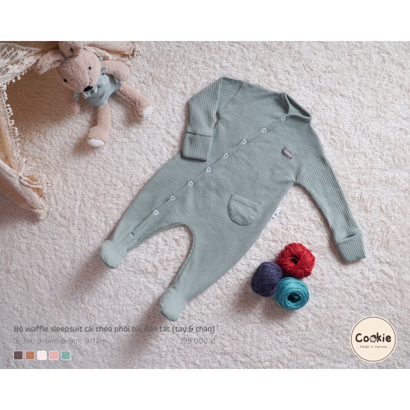 COOKIE - Bộ Sleepsuit cài chéo phối túi liền tất WAFFLE