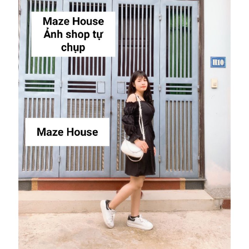 Váy bánh bèo trễ vai 💖 Hot Trend 💖 Đầm bánh bèo trễ vai 2 màu Đen, Trắng chất liệu kate mềm Korean Style Maze House | BigBuy360 - bigbuy360.vn