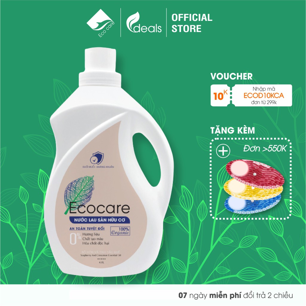 Nước Lau Sàn Bồ Hòn Hữu Cơ Ecocare 4 lít - Diệt khuẩn, Đuổi muỗi, Chống trơn trượt