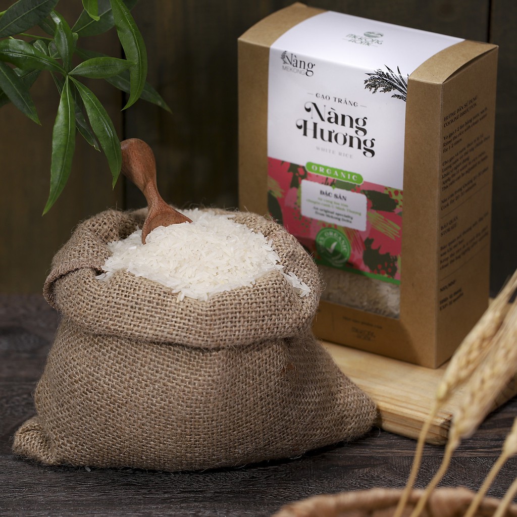 Gạo Hữu Cơ - TRẮNG Nàng Hương 1kg - Nàng MEKONG - 100% Organic - MEKONG HOME