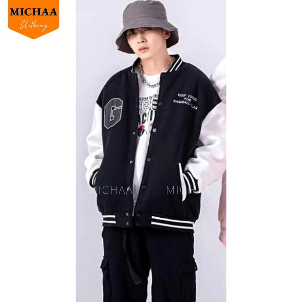 Áo Khoác Nỉ CHỮ G KEEP YOUNG Nam Nữ Form Bomber Vải Nỉ Hình In Đẹp - MICHAA
