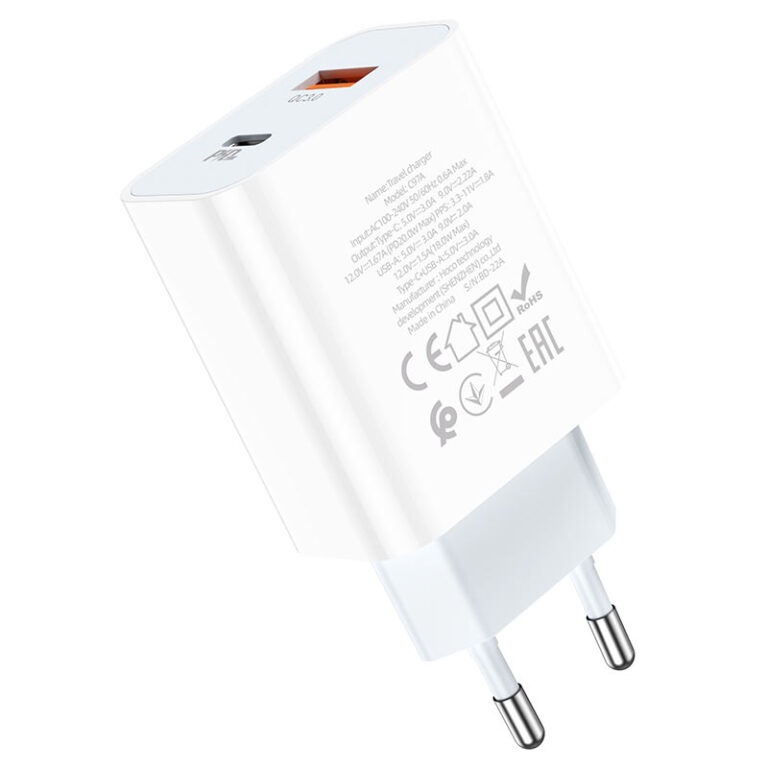 Củ sạc nhanh PD20W Hoco C97A cổng USB và C, QC3.0 chân cắm tròn chất liệu chống cháy cao cấp