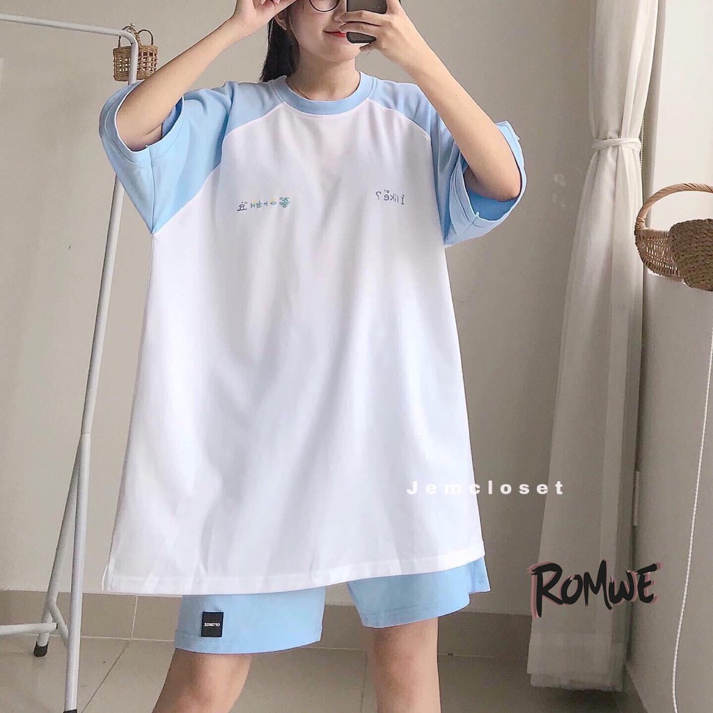 Set đồ nữ in chữ Hàn Quốc cá tính chất thun form rộng phong cách Hàn Quốc màu nâu xanh Romwe
