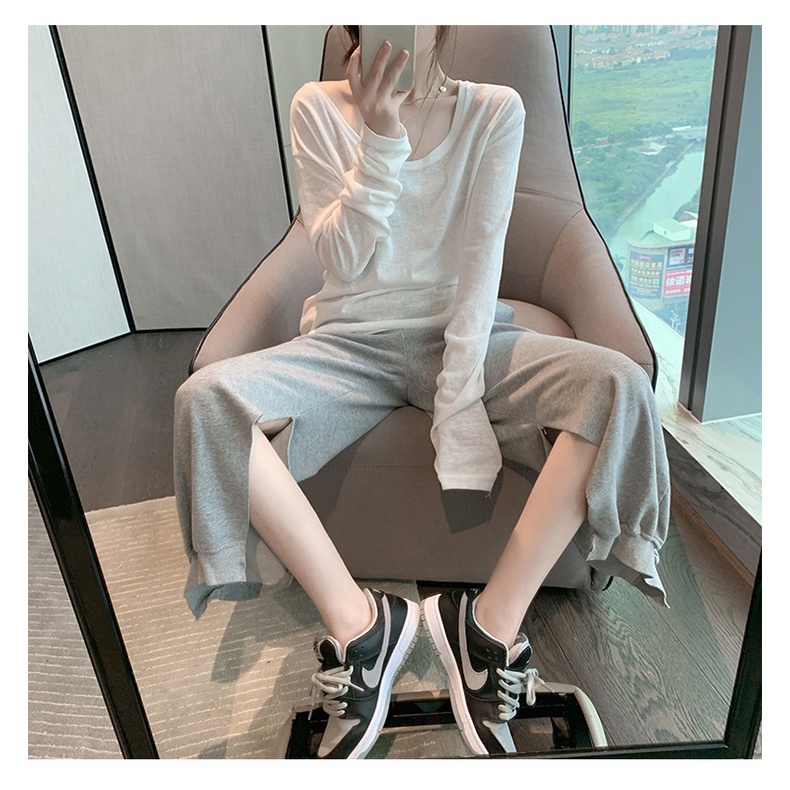 Áo thun cotton tay dài dáng rộng phong cách Hàn Quốc thời trang thu đông dành cho nữ