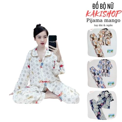 Đồ bộ Pijama nữ Mango mịn họa tiết Cao Cấp dài tay quần dài, Đồ bộ mặc nhà ngủ nữ đẹp lụa mùa thu đông KAKISHOP X01 - HÀ