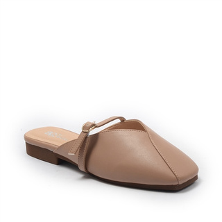 GIÀY BQ - Dép Mules nữ nhấn gót tráng trí khóa cài màu kem, 2cm SPR0582 Đổi trả trong 30 ngày