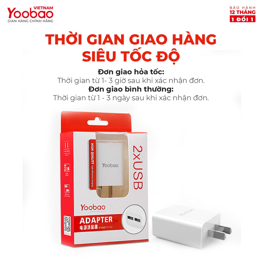 Củ sạc 2 cổng USB Yoobao 722S Dòng 2.1A - Hàng chính hãng - Bảo hành 12 tháng 1 đổi