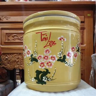Hũ đựng gạo bát tràng Việt Nam màu vàng đựng 15kg