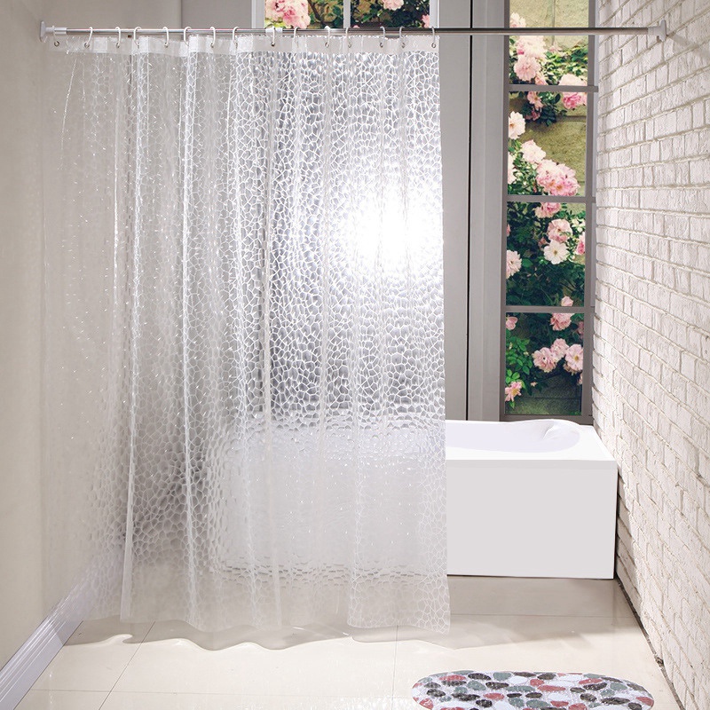 Bộ Rèm Cửa Nhà Tắm 3D Bằng EVA Trong Suốt Chống Thấm Nước Kích Thước 71inch x 79inch 12 Móc Tiện Dụng