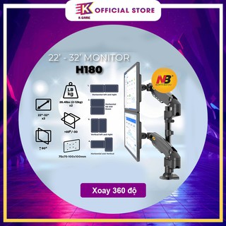 Giá Treo 2 Màn Hình NB H180 22-32 Inch - Xếp Màn Trên Dưới - ARM màn hình CHÍNH HÃNG -Gắn Bàn Xoay 360 ĐỘ