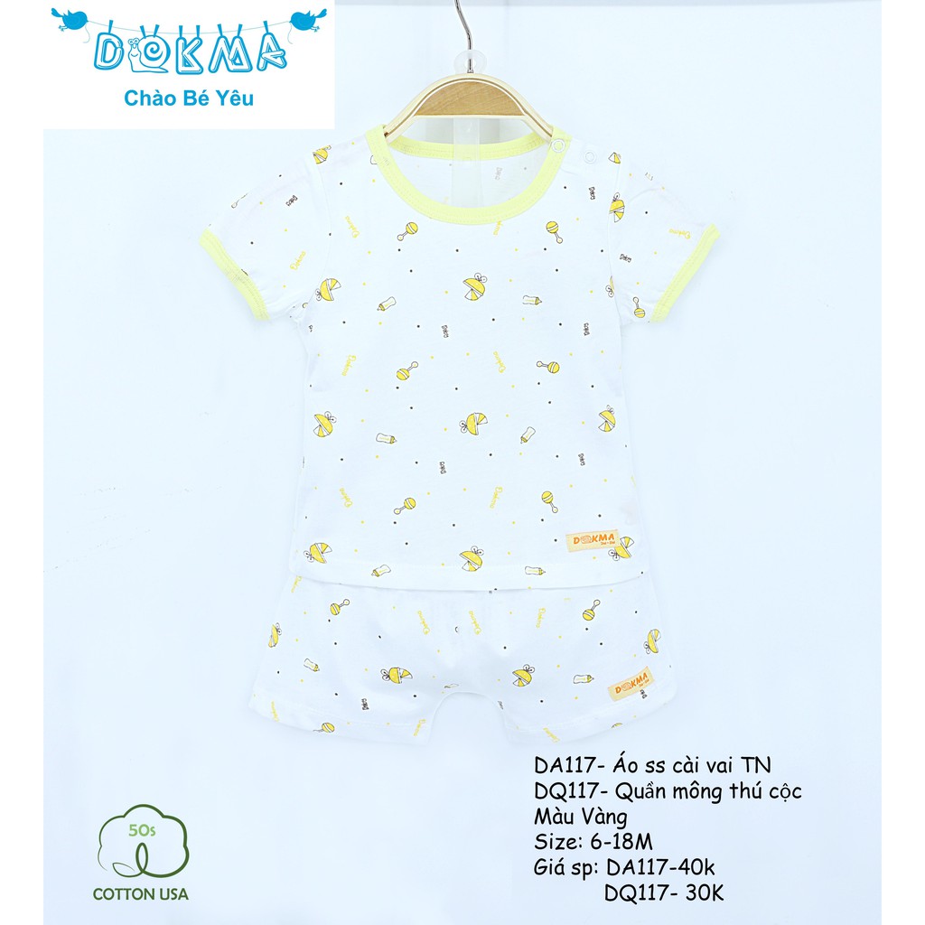 Dokma - Bộ sơ sinh cộc tay cài vai trắng hình 6-18m