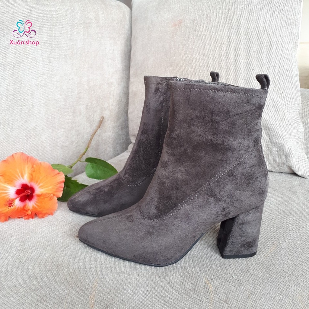 Boot nữ Daphne chất da lộn mềm , gót vuông cao 8cm (size 38-240)