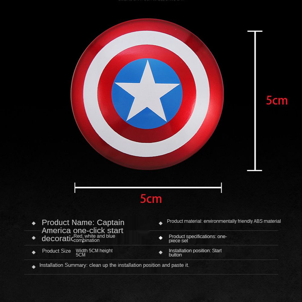 Miếng dán trang trí nút khởi động xe hơi hình tròn họa tiết Captain America 3D
