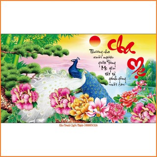 Tranh đính đá cha mẹ (đá abc cao cấp. kích thước: 90cm x 50cm