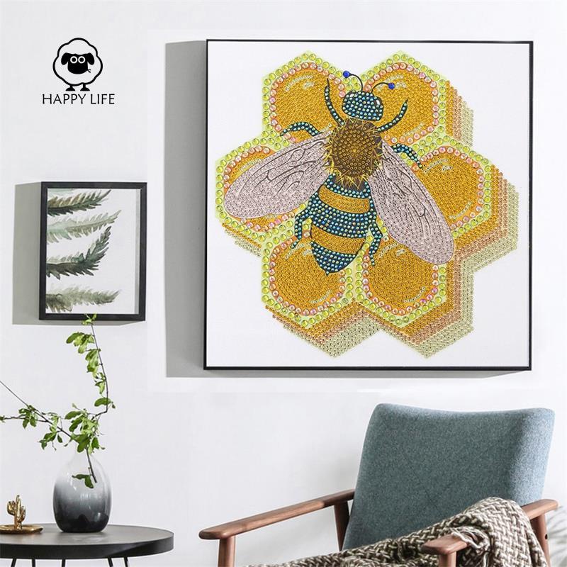 Bộ Tranh Đính Đá 5d Họa Tiết Chú Ong & Hoa Độc Đáo Kích Thước 30x30cm Diy Dùng Trang Trí Nhà Cửa