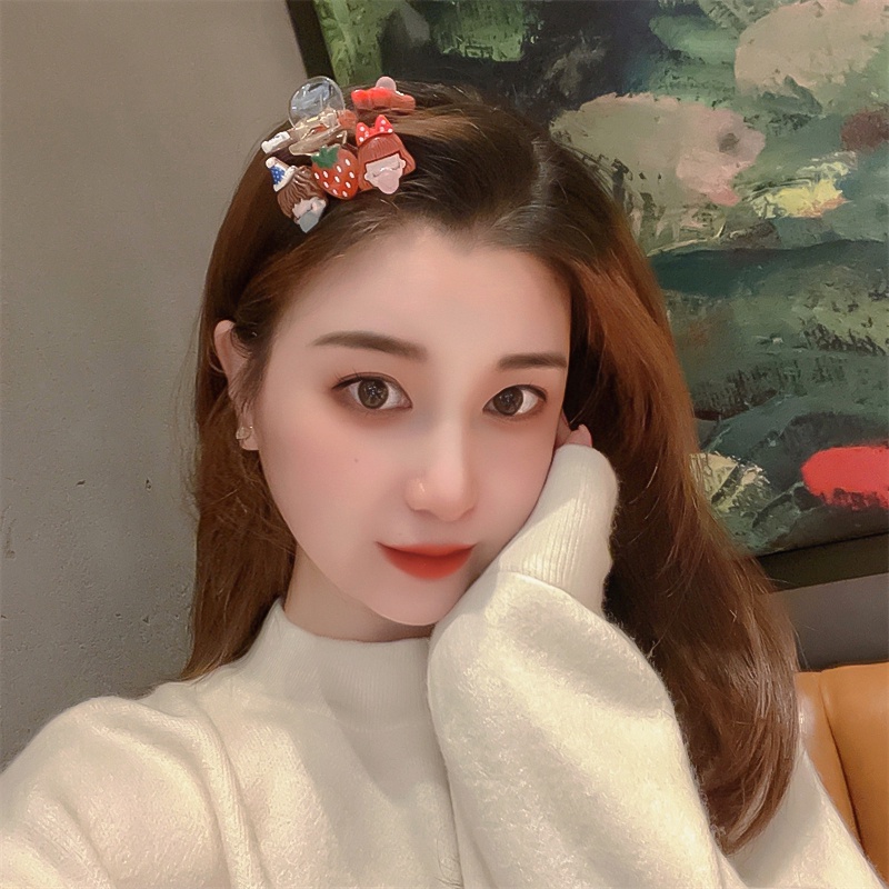 Kẹp Tóc Hình Gấu Dâu Tây Đơn Giản Thời Trang Hàn Quốc