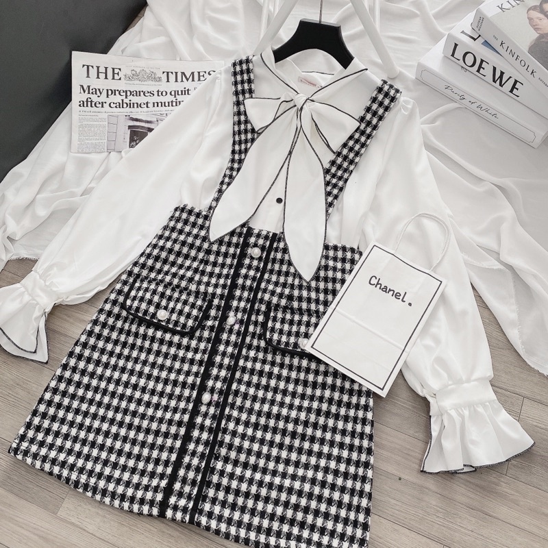 [FREESHIP - HÀNG LOẠI 1] SET YẾM DẠ MIX ÁO SƠMI CỔ BÈO SIÊU XINH