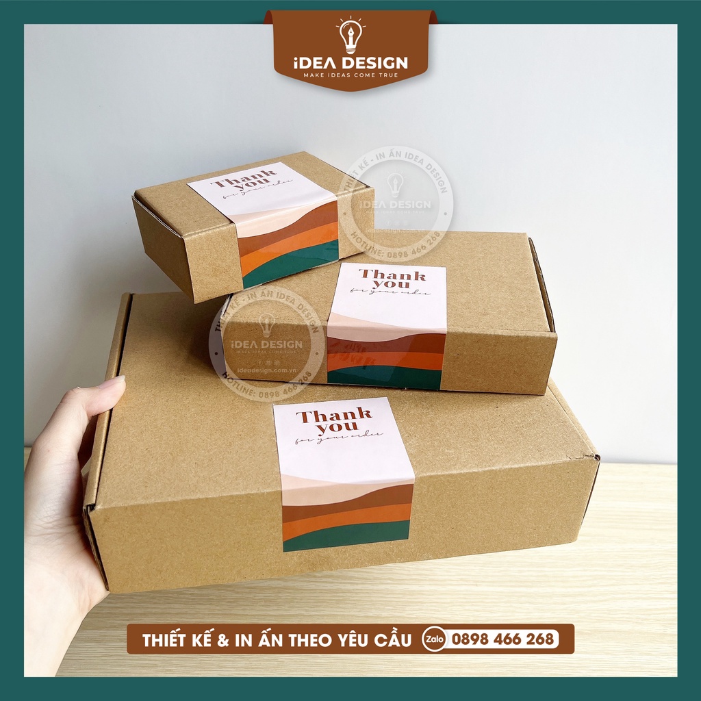 Tem nhãn dán hộp, Sticker dán hộp Carton giá rẻ - Size 6.5x11cm - Mẫu COLOR sang trọng - Cán màng bóng - iDea Design