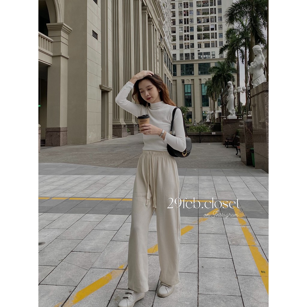 [Ảnh thật/Video] Quần suông nhung tăm dây rút to - 29feb.closet