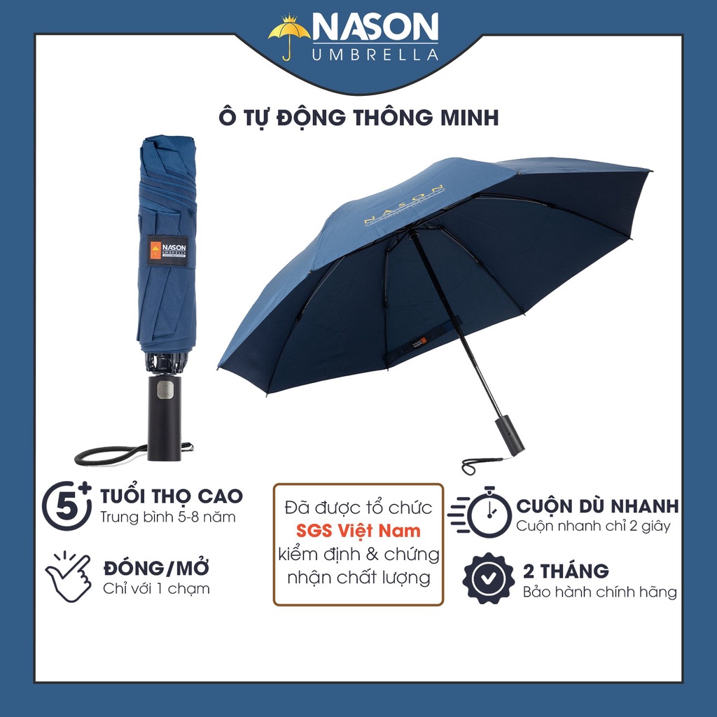 Ô dù tự động thông minh Nason Umbrella, ô che mưa che nắng đóng mở hai chiều trong một nút bấm