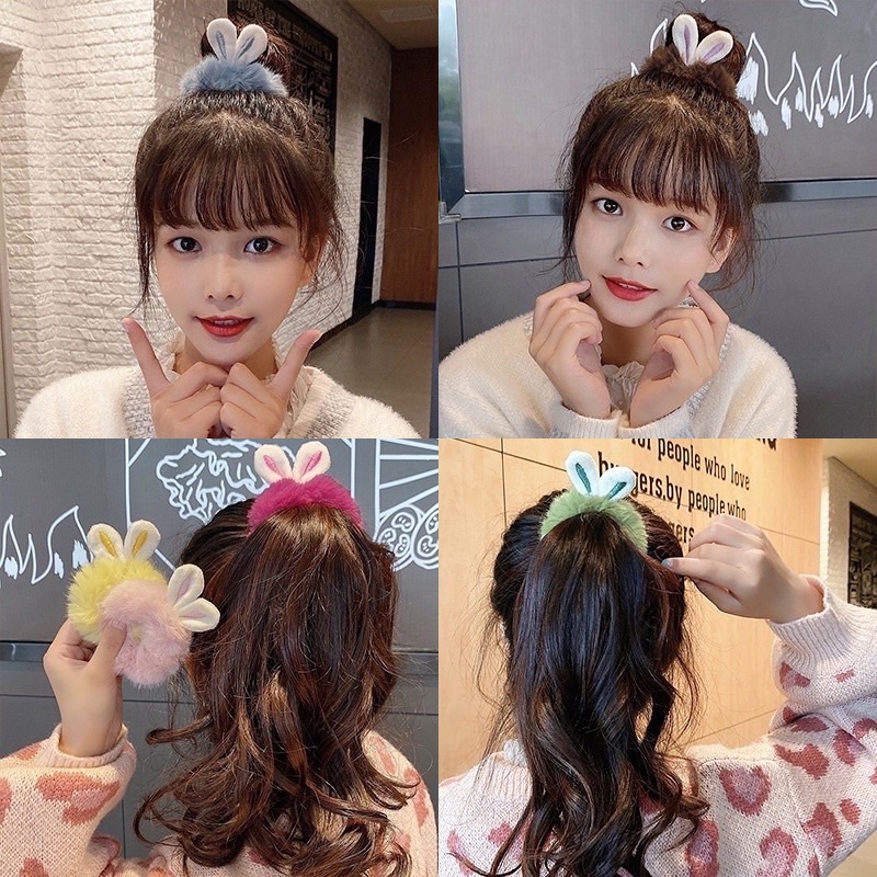 Dây cột (buộc) tóc lông mềm có tai thỏ cute