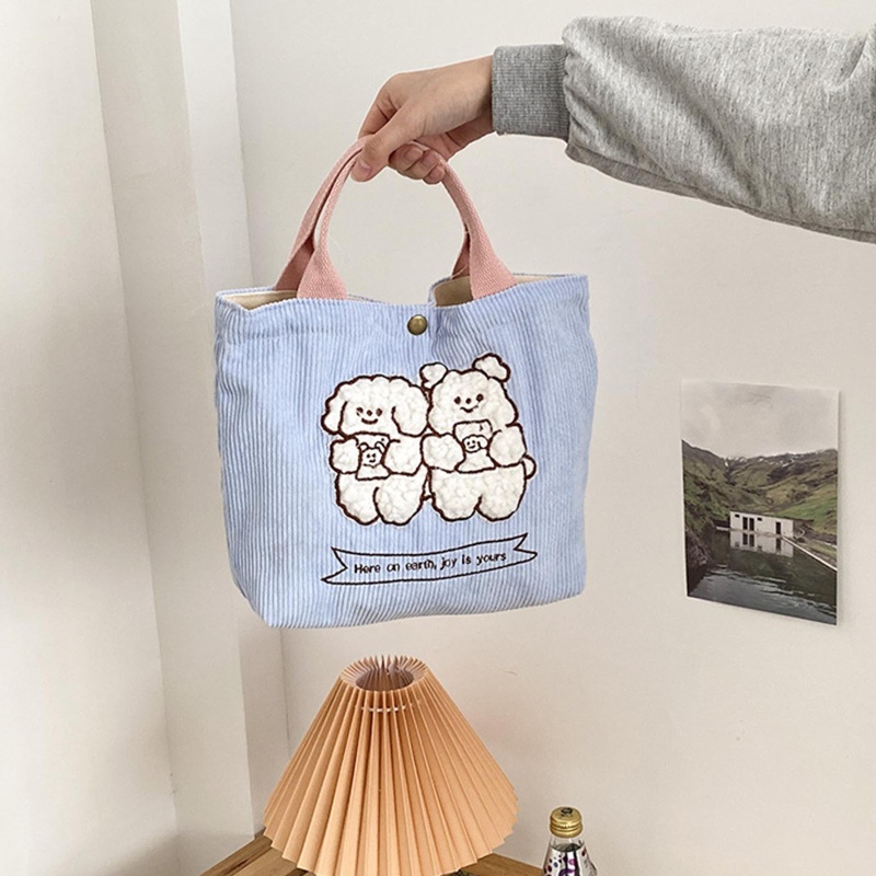 Túi Tote Vải Nhung Thêu Hình Thỏ Dễ Thương Cho Nữ