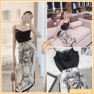 Set Đồ Nữ Cá Tính, Set Áo 2 Dây Cổ Ren Kèm Chân Váy Họa Tiết - Se03 - Có Ảnh Thật - Oho Clothing