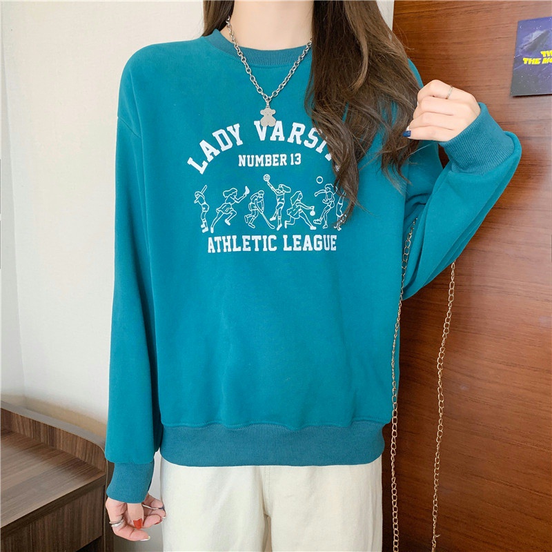 SUXI Áo Sweater Mỏng Cổ Tròn Tay Dài Dáng Rộng In Chữ Thời Trang Cho Nữ