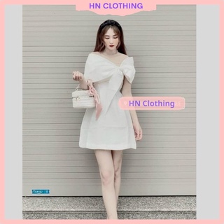 Váy trễ vai thiết kế dáng suông ngắn nơ ngực tiêu thư xinh xắn chất tapta hàn HN Clothing V10
