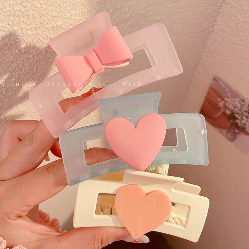 Kẹp Tóc Hình Vuông/Trái Tim Bằng Acrylic Đơn Giản Dành Cho Nữ