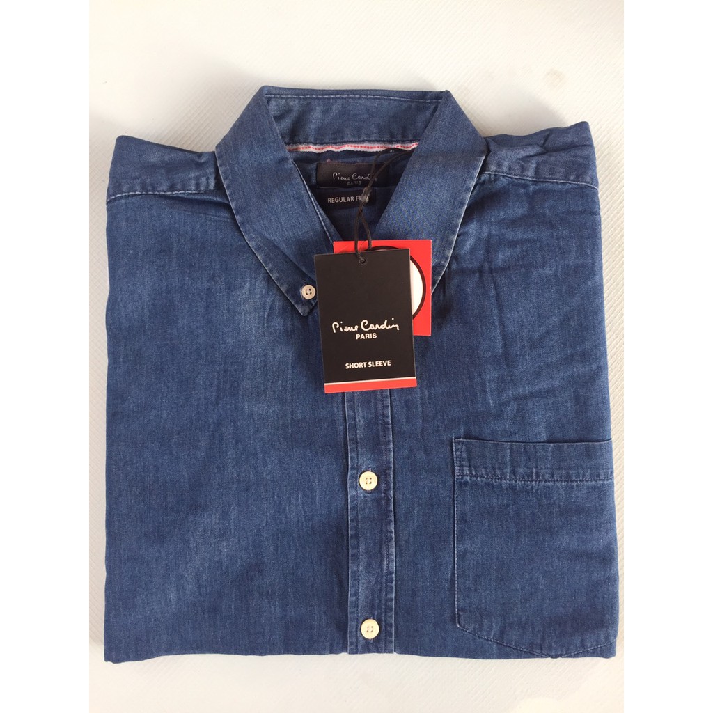 [100% Cotton] Áo Sơ Mi Nam Ngắn Tay PIERRE Cardin Short Sleeve Cham Shirt Mens (Mid Blue - Size EU - UK)