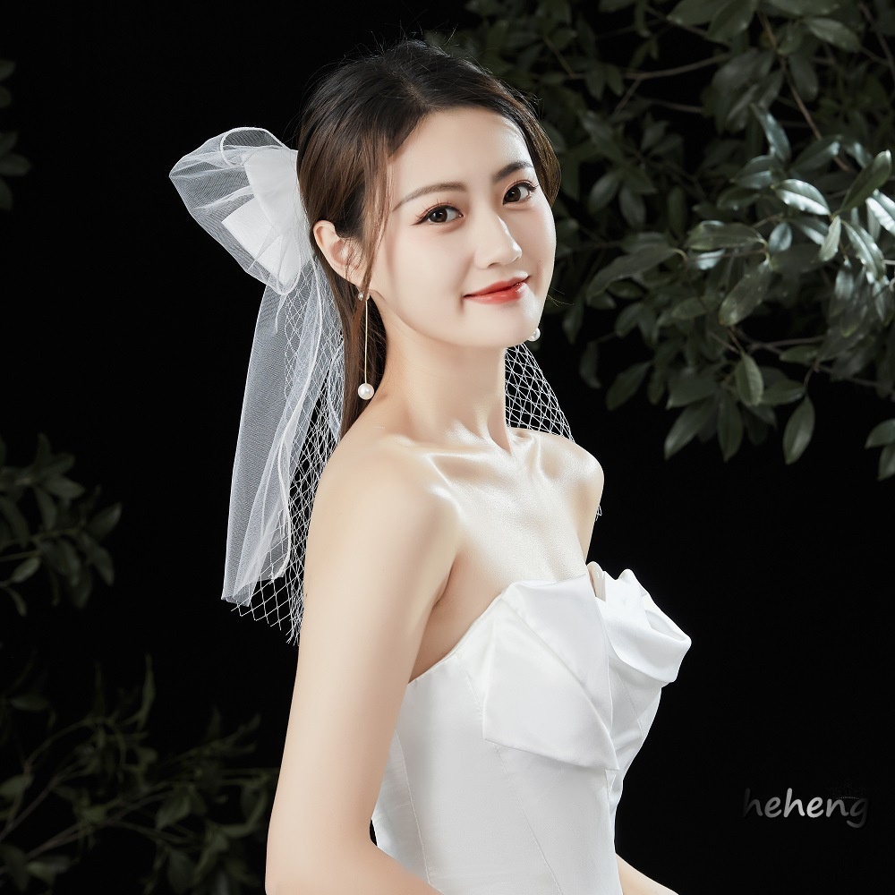 Kẹp Tóc Nơ Ngắn Đính Ngọc Trai Sang Trọng Cho Đám Cưới