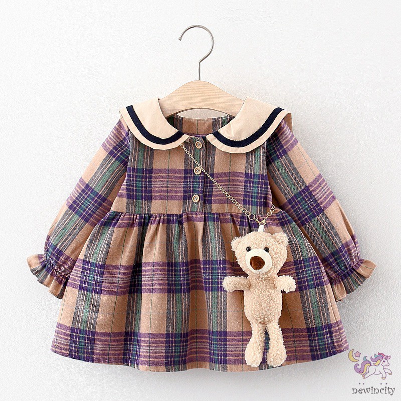 Đầm Tay Dài Họa Tiết Kẻ Sọc Caro Phong Cách Hàn Quốc