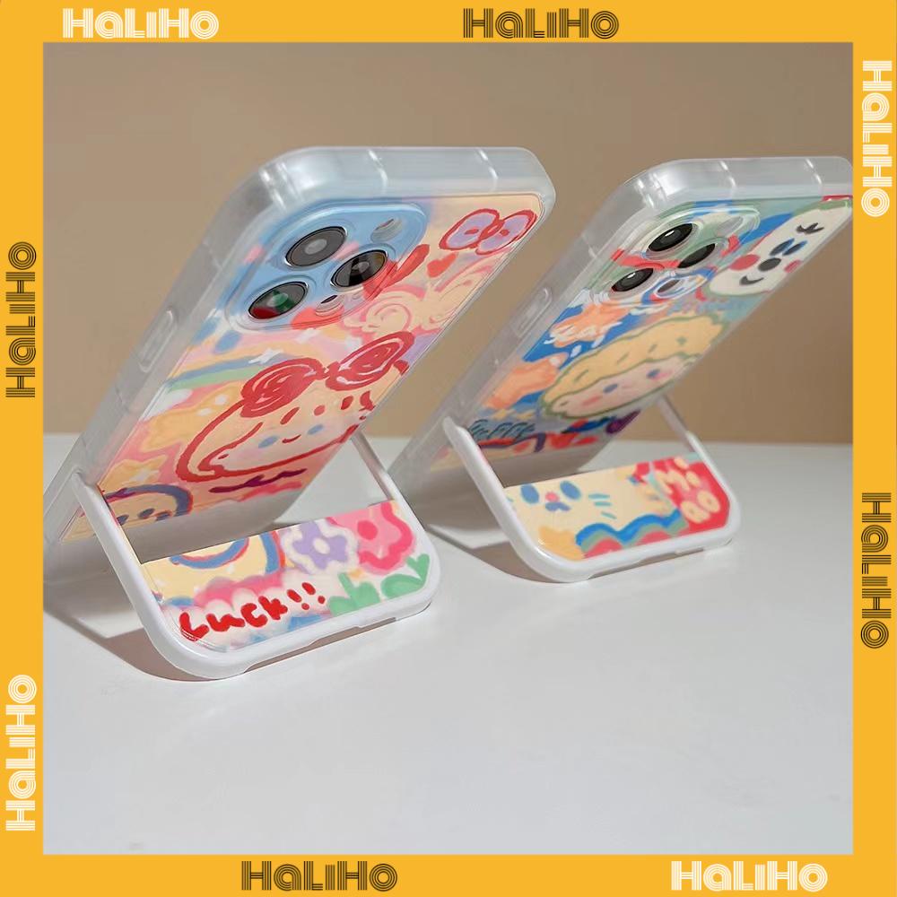 iPhone Case Silicone Soft Case Clear Case Folding Stand Shockproof Protection Camera Graffiti Cartoon Cute Compatible For iPhone 11 iPhone 13 Pro Max iPhone 12 Pro Max 7Plus xr