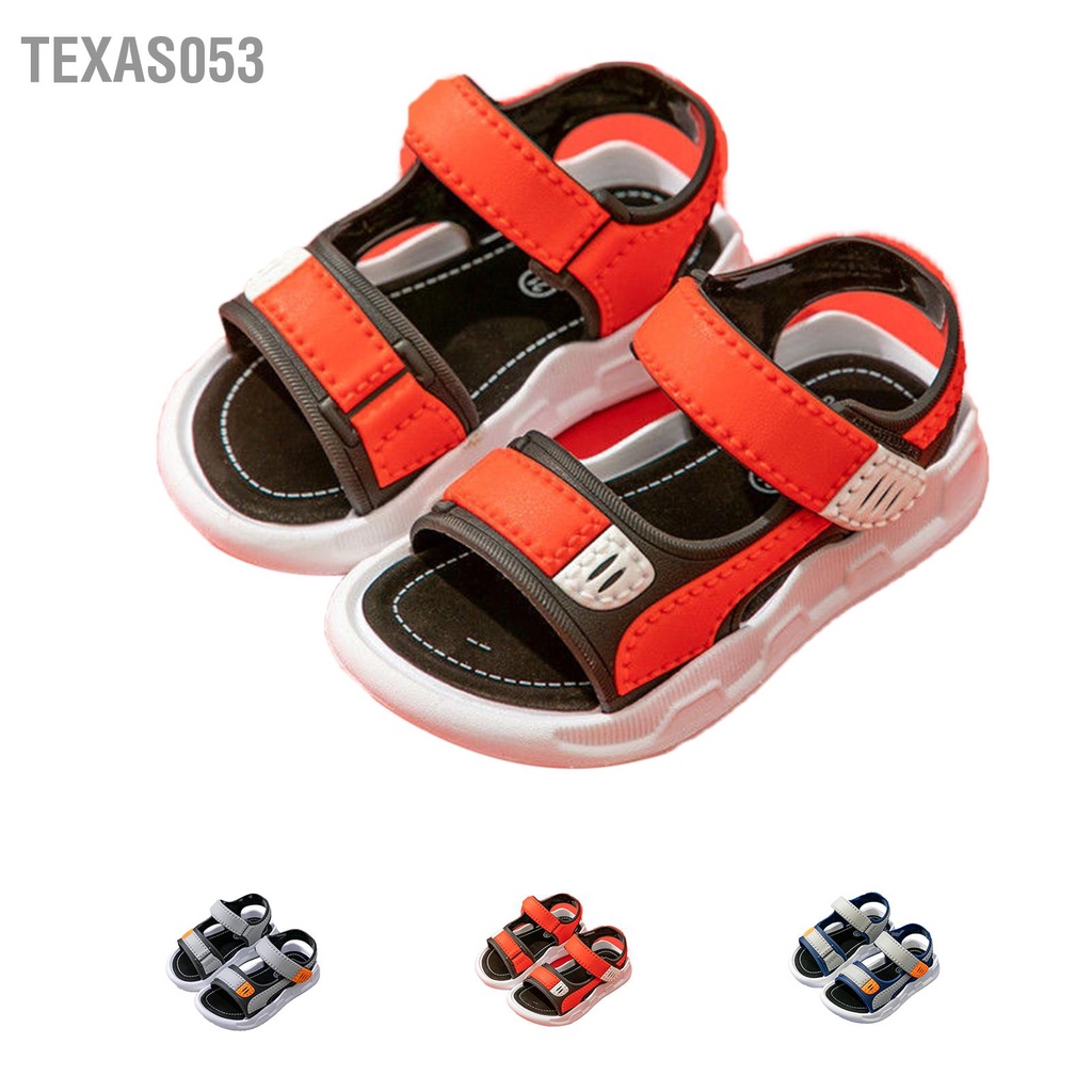 Texas053 Boy Sandal Phòng chống Trượt Bãi biển Mềm mại Mở Toe Hook Loop Trẻ em phẳng cho trẻ
