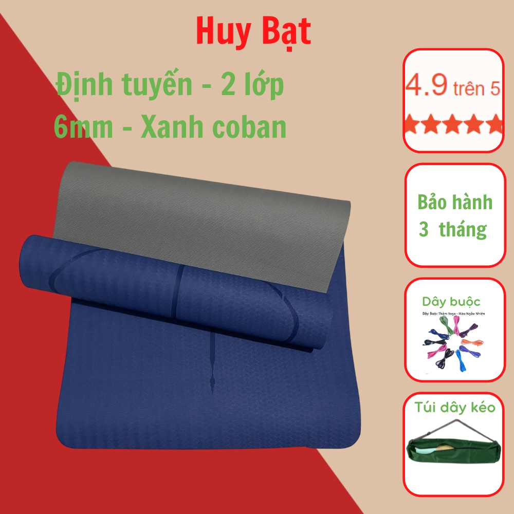 Thảm Yoga Huy Bạt Tập Gym Định Tuyến 2 Lớp Chất Liệu TPE Độ Bám Tốt Thấm Hút Mồ Hôi