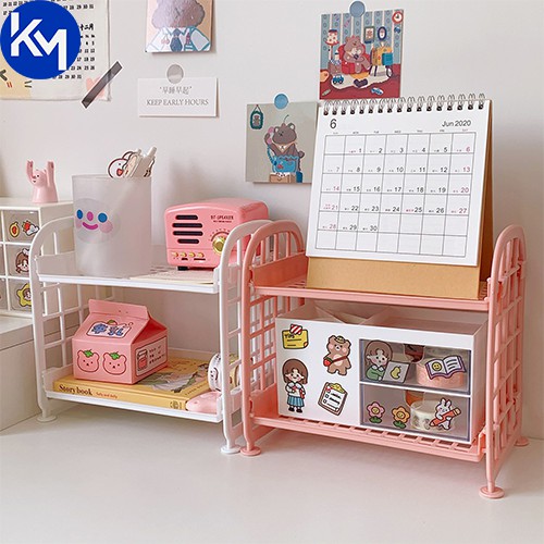 Kệ Nhựa Mini 2 Tầng Để Đồ Dùng Học Tập - trang trí bàn học, decor bàn học phong cách Hàn Quốc dành cho cô nàng dễ thương