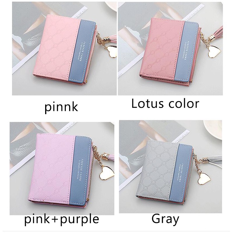 Ví Tiền Dáng Ngắn Có Khóa Kéo Phối Màu Tương Phản Thời Trang Cho Nữ