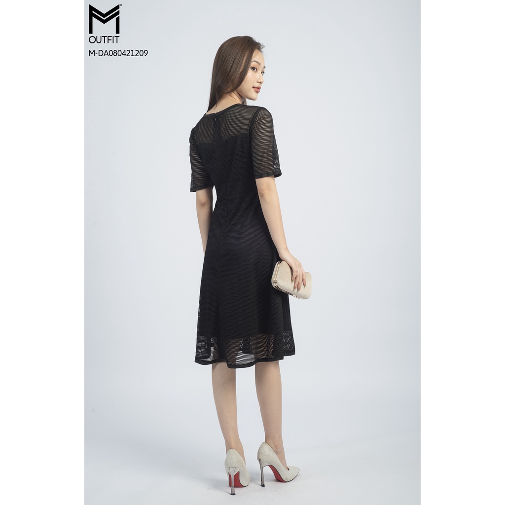 Đầm ren lưới cổ tròn, tay ngắn, MMOutfit M-DA080421209