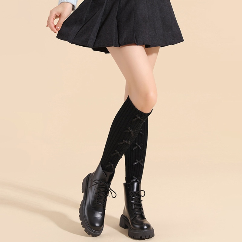 Xixi Vớ Dệt Kim Mini Giữ Ấm Chân Gắn Nơ Phong Cách Harajuku Lolita Mùa Đông Cho Nữ