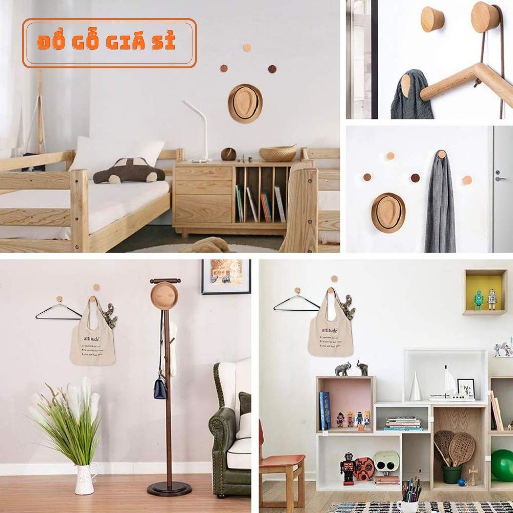 Móc Treo Tường ĐỒ GỖ GIÁ SỈ Hình Nón Đa Năng 100% Gỗ Tự Nhiên Vừa Dán Vừa Khoán Vít, Siêu Chịu Lực