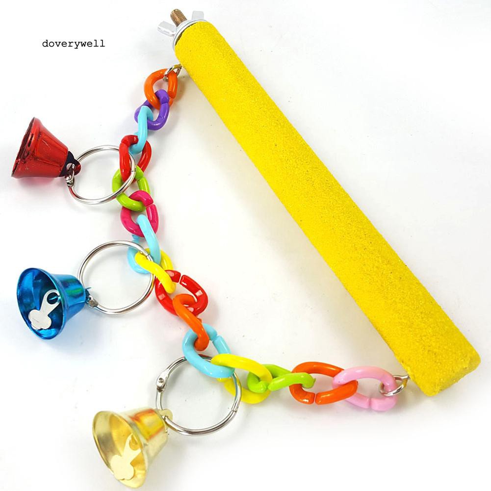 Thanh treo cho vẹt đậu bằng hợp kim và nhựa có gắn chuông nhiều màu sắc kích thước 20cm x 2cm x 14.5cm tiện dụng