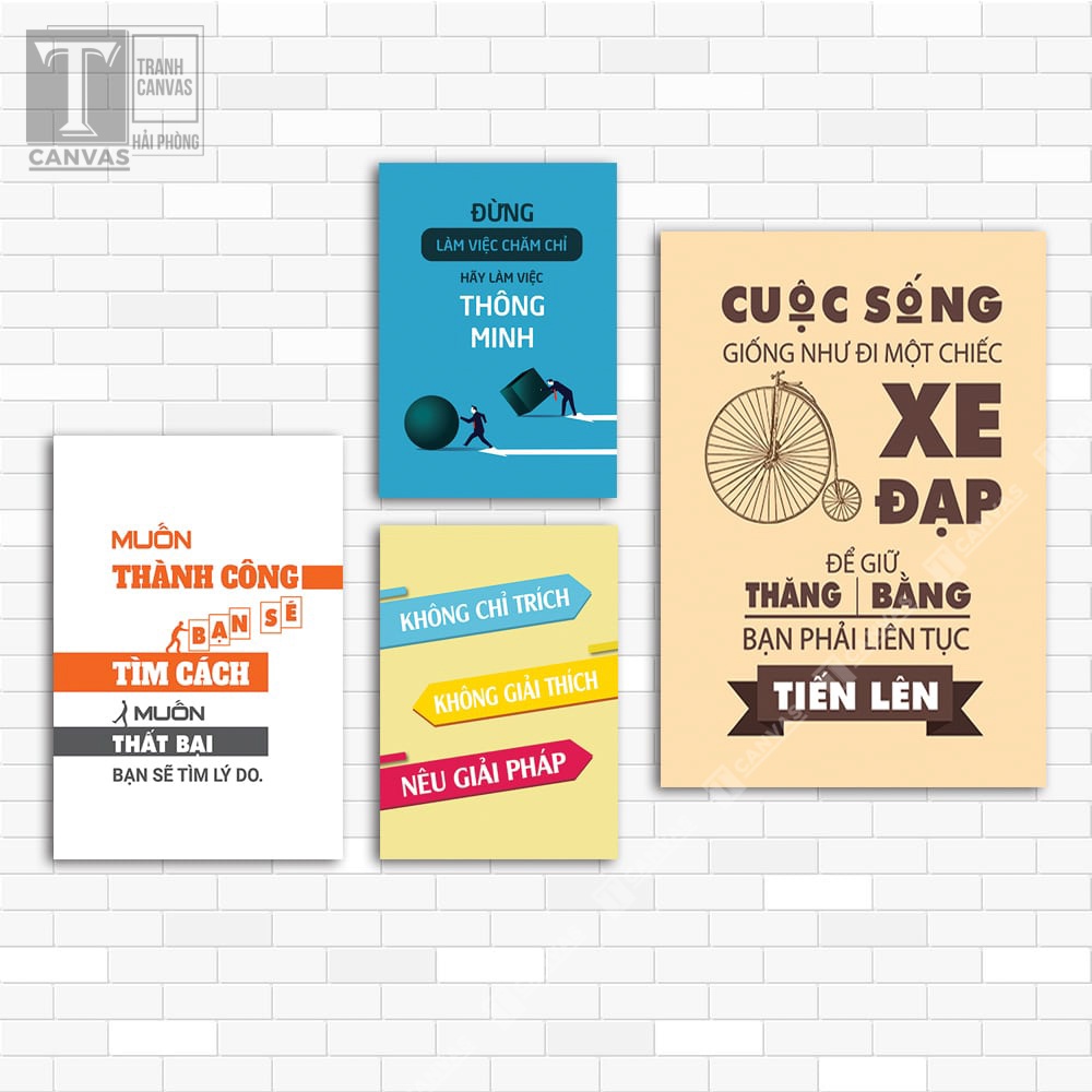 Tranh Canvas treo tường động lực văn phòng câu nói slogan truyền cảm hứng làm việc set 11 (không khung)