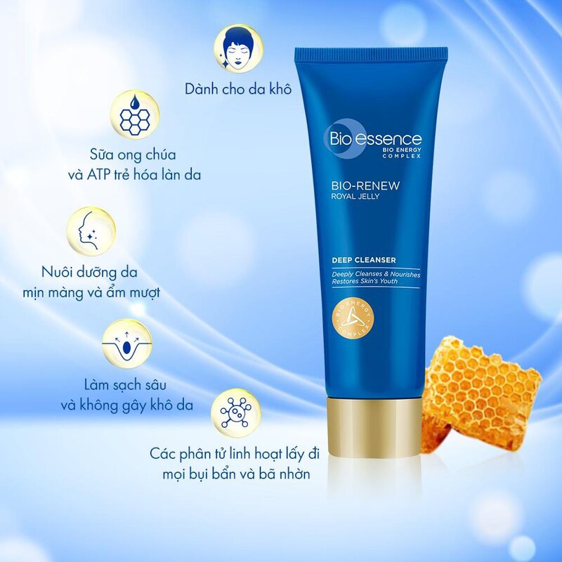 Sữa Rửa Mặt Sữa Ong Chúa Dành Cho Da Khô, Da Thường Bio-essence Nourishing Deep Cleanser Royal Jelly + ATP - 100g