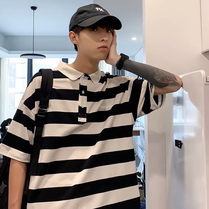 Áo Thun Polo Nam Ngắn Tay Họa Tiết Sọc Ngang Thời Trang Dành Cho Nam Hàn Quốc  Fashion Unisex Áo Mùa Hè Nam Bigsize Sọc Áo Thun Có Có